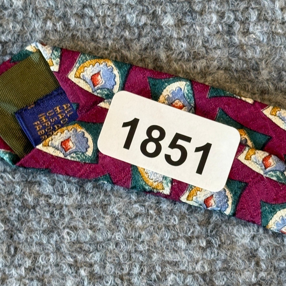 Chaps Ralph Lauren Mens Silk Tie Burgundy Green Geometric‎ Medallion USA Made - Picture 7 of 7